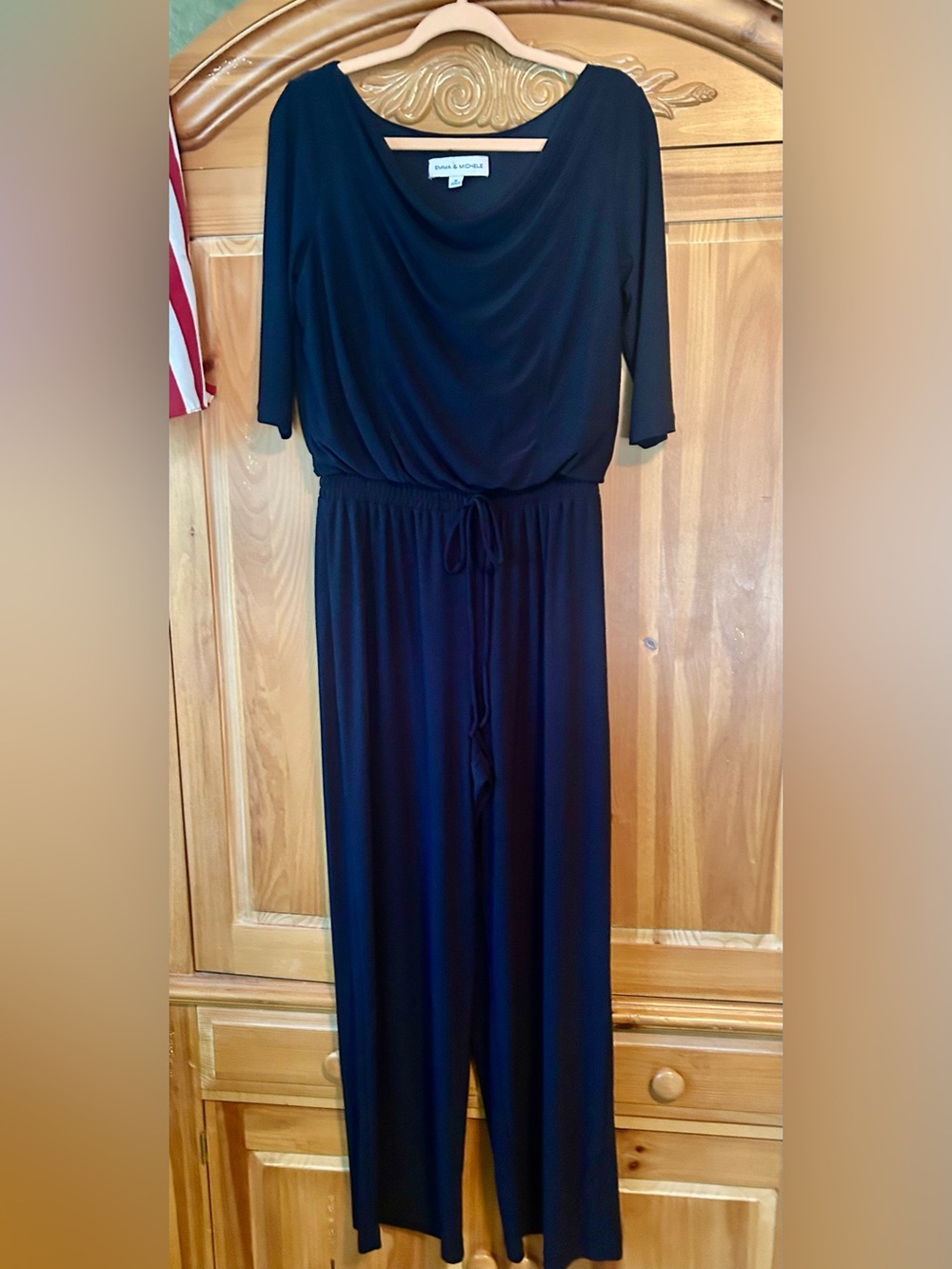Emma & Michele Black mid Sleeve Maxi pant suit with Drawstring